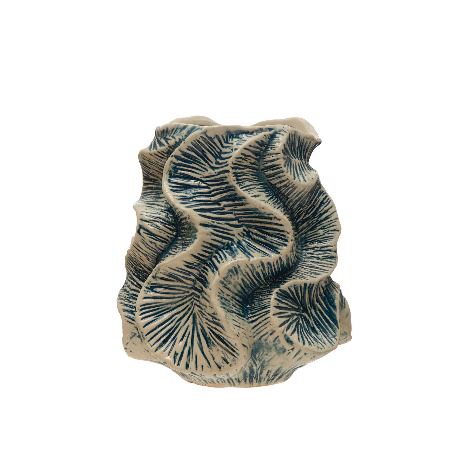 Textured Stoneware Organic Shaped Vase, Reactive Glaze, Blue (Each One Will Vary)