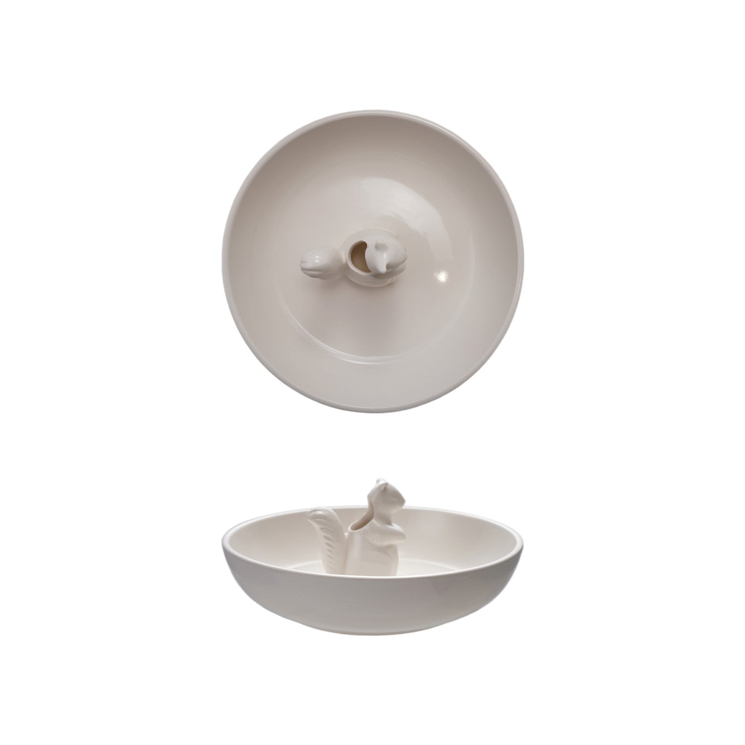 Stoneware Bowl with Squirrel Shaped Toothpick Holder, White