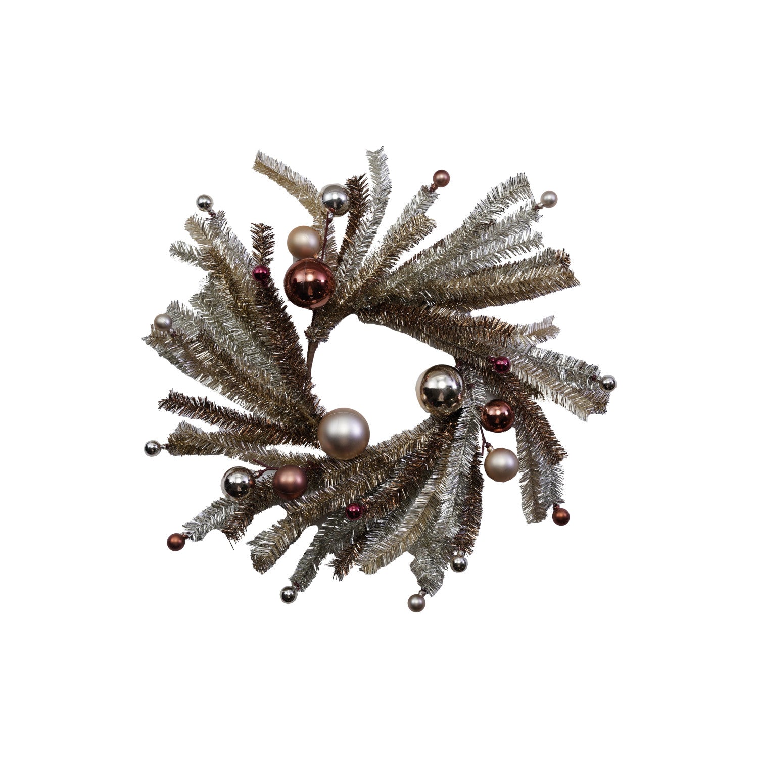 15-3/4" Round Tinsel Wreath with Ornaments, Multi Color
