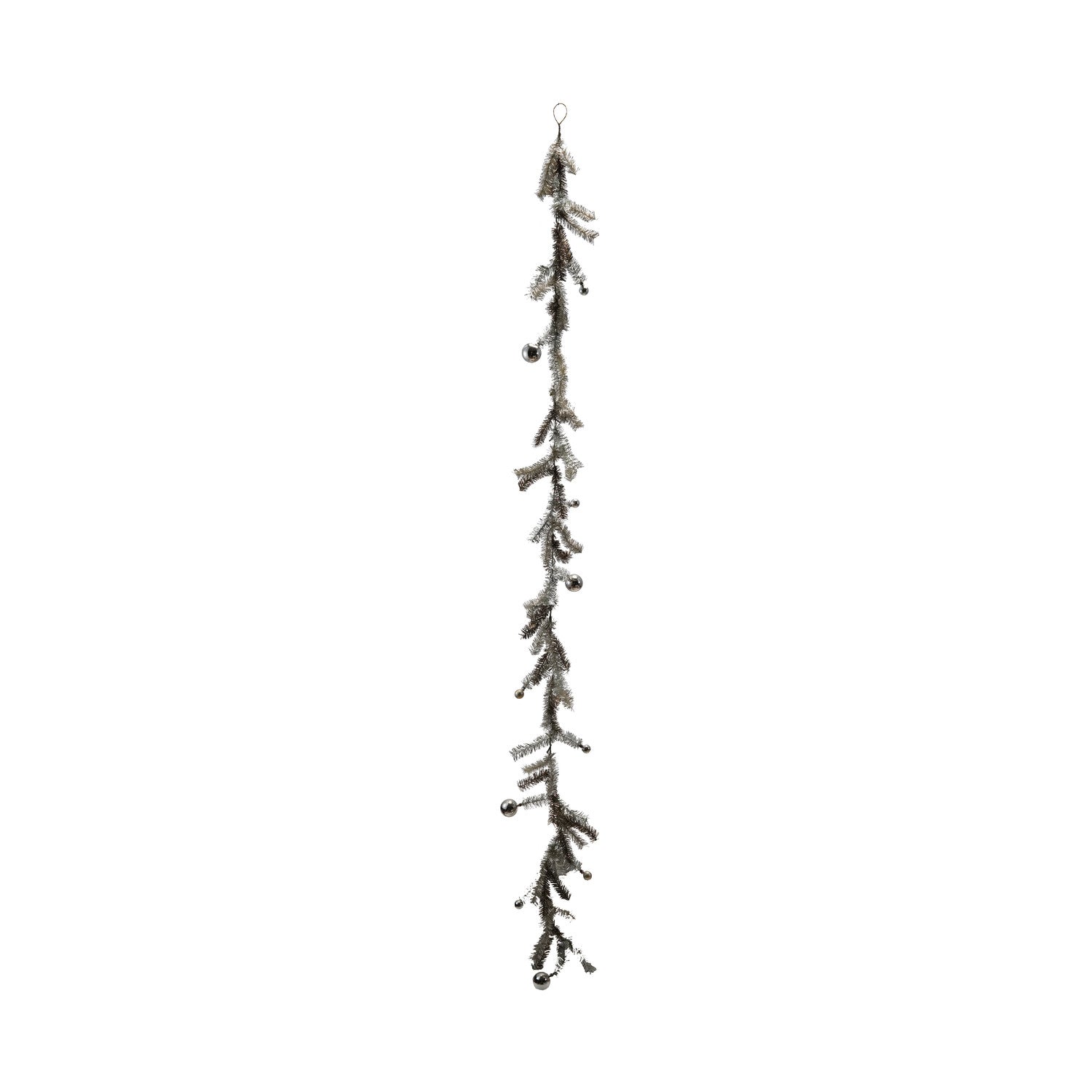 Tinsel Garland with Ball Ornaments, Antique Silver Finish